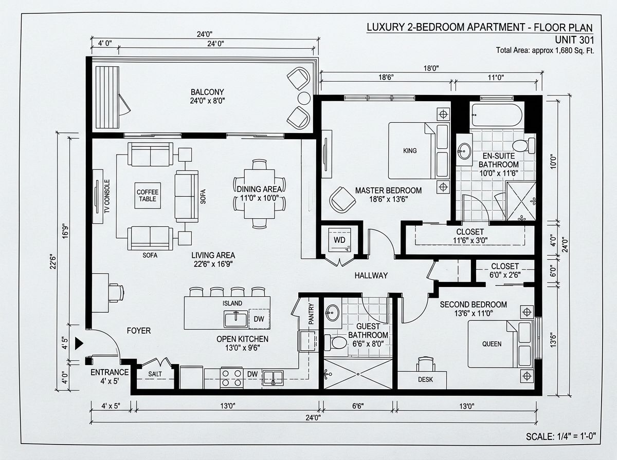Plano Arquitectónico Tipo Familiar 68 m²